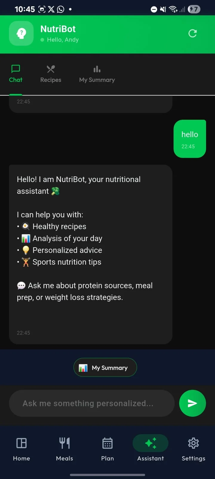 WPN App assistant screen